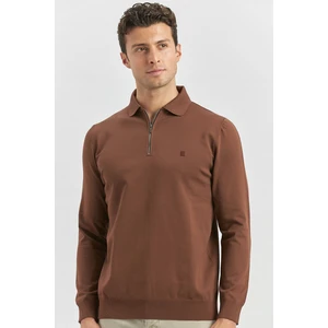 Taba Uzun Kollu Örme Polo Yaka Slim Fit Dar Kesim Triko 1012245150