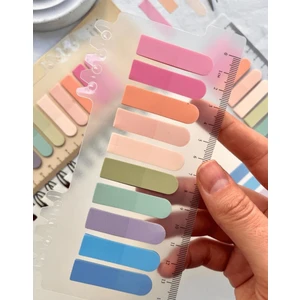 Kağıt Gemi Dükkan 10 Renkli Cetvelli Soft Pembe Tonları Oval Şeffaf Pet Indeks / Index Sticker / Postit