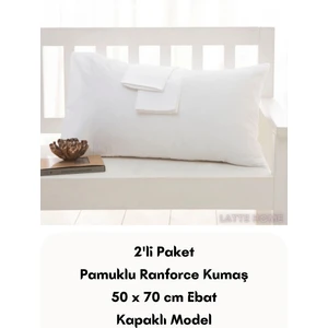 Latte Tekstil Beyaz Renkli Ranforce Pamuklu Kumaş Kapaklı Yastık Kılıfı 2'li Paket 50X70 cm