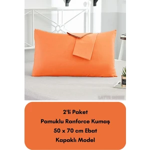 Latte Tekstil Turuncu Renkli Ranforce Pamuklu Kumaş Kapaklı Yastık Kılıfı 2'li Paket 50X70 cm