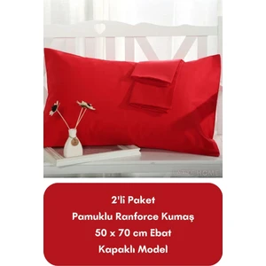 Latte Tekstil Kırmızı Renkli Ranforce Pamuklu Kumaş Kapaklı Yastık Kılıfı 2'li Paket 50X70 cm