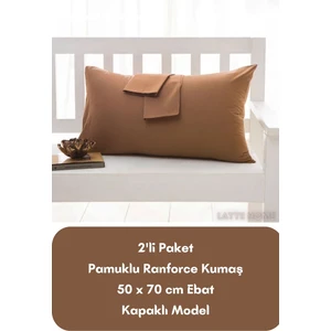 Latte Tekstil Kahve Renkli Ranforce Pamuklu Kumaş Kapaklı Yastık Kılıfı 2'li Paket 50X70 cm