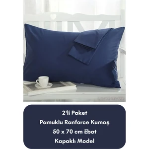 Latte Tekstil Lacivert Renkli Ranforce Pamuklu Kumaş Kapaklı Yastık Kılıfı 2'li Paket 50X70 cm