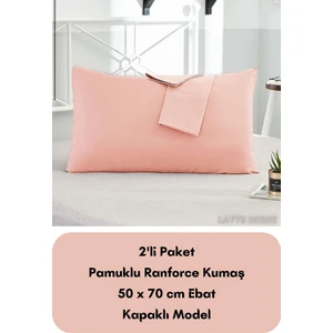 Latte Tekstil Somon Renkli Ranforce Pamuklu Kumaş Kapaklı Yastık Kılıfı 2'li Paket 50X70 cm