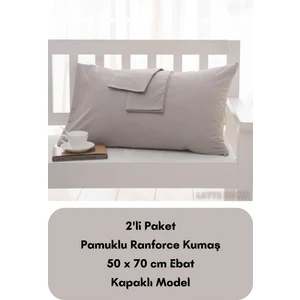 Latte Tekstil Gri Renkli Ranforce Pamuklu Kumaş Kapaklı Yastık Kılıfı 2'li Paket 50X70 cm