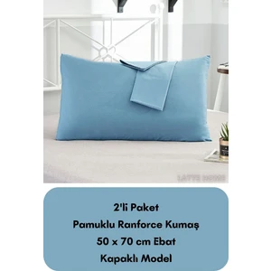 Latte Tekstil Mavi Renkli Ranforce Pamuklu Kumaş Kapaklı Yastık Kılıfı 2'li Paket 50X70 cm
