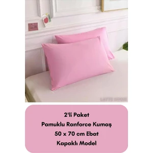 Latte Tekstil Pembe Renkli Ranforce Pamuklu Kumaş Kapaklı Yastık Kılıfı 2'li Paket 50X70 cm