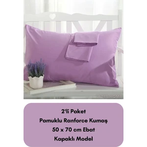 Latte Tekstil Lila Renkli Ranforce Pamuklu Kumaş Kapaklı Yastık Kılıfı 2'li Paket 50X70 cm