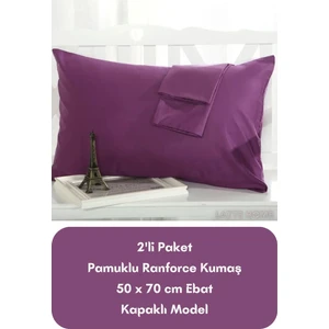 Latte Tekstil Mor Renkli Ranforce Pamuklu Kumaş Kapaklı Yastık Kılıfı 2'li Paket 50X70 cm