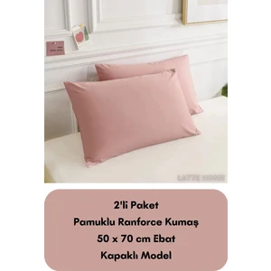 Latte Tekstil Pudra Renkli Ranforce Pamuklu Kumaş Kapaklı Yastık Kılıfı 2'li Paket 50X70 cm