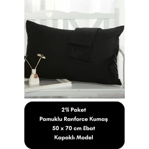 Latte Tekstil Siyah Renkli Ranforce Pamuklu Kumaş Kapaklı Yastık Kılıfı 2'li Paket 50X70 cm