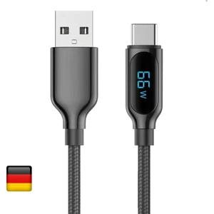 By Deji 66w Dijital Göstergeli Örgülü Usb To Type C Süper Hızlı Şarj Kablosu Siyah 120 Cm