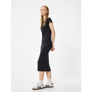 Kalem Elbise Midi Boy Slim Fit Kısa Kollu Kayık Yaka