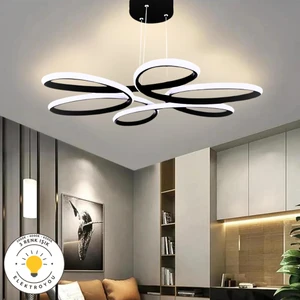 Nipul Siyah Sarkıt Modern Ultra Süper 3 Renk Işıklı Ledli Avize