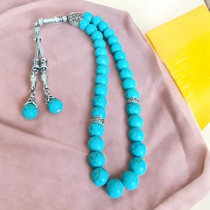 Mga Doğaltaş Firuze Taşı Tesbih 33'lük Tesbih Firuze Taşı Tesbih Sertifikalı Özel Mdf Kutusunda 10 mm