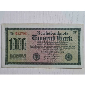 1922 Alman 1000 Mark Banknot Temiz. Orijinal Dönemine Ait