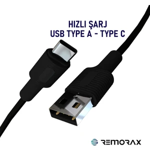 Basic USB Type A-C 100 Cm, 3.0A Hızlı Şarj Kablosu, Siyah Kablo, Siyah/siyah Uçlar