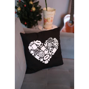 Pamuk 40X40CM Silikon Dolgulu Baskılı Kırlent - Desenli Kalp