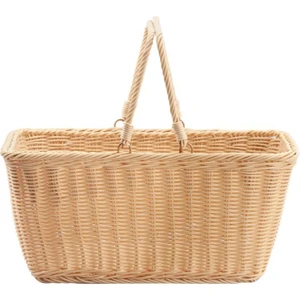 Sentetik Hasır Bej Dikdörtgen Kapaksız Piknik Sepeti 40X28X18CM