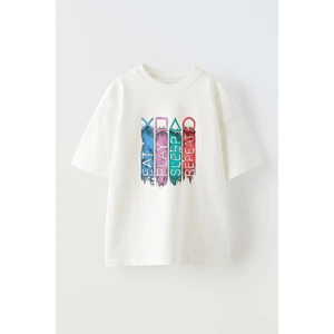 Unisex Ye Oyna Uyu Tekrarla Tasarım Baskılı Pamuk Beyaz Oversize T-Shirt