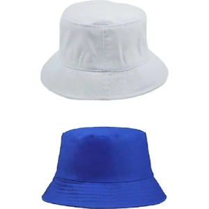 Ikili Yazlık Kumaş Kova Şapka, Erkek Kadın Düz Balıkçı Bucket Şapka,