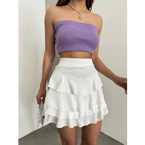 MST Clothing Kadın Bürümcük Kumaş Mykonos Katlı Mini Etek