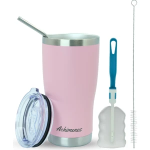 Klasik Paslanmaz Çelik Termos Bardak 590 ml Pipetli