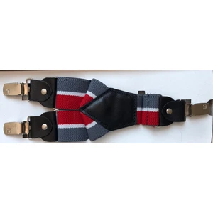 Kemer Sepeti Gri Kırmızı Ince Beyaz Çizgili Pantolon Askısı 3 Klipsli