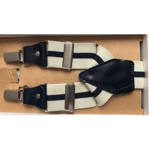 Kemer Sepeti Çok Açık Bej Renkli Siyah Çizgili Pantolon Askısı 3 Klipsli