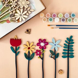 Ginkgo Design Ahşap Çiçekler Hobi Boyama Seti 3 Anaokulu Aktivite Evde Etkinlik Çocuk Sanat Seti, Mandala
