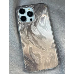 iPhone 15 Pro Max Titanyum Renk Tüy Desenli Yanları Silikon Darbeye Dayanıklı Telefon Kılıfı