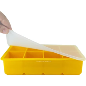 Iles Gurme Kapaklı Premium Büyük 8 Bölmeli Silikon Buzluk Buz Kalıbı, Sarı