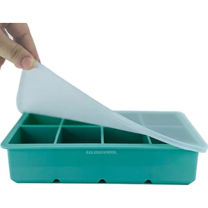 Iles Gurme Kapaklı Premium Büyük 8 Bölmeli Silikon Buzluk Buz Kalıbı, Yeşil