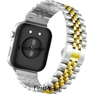 Huawei Watch Fit 3,4,4 Pro Uyumlu Rolex Stil Paslanmaz Çelik Kordon Pim Çevirici Aparatı ile Akıllı Pimli Gümüş Altın