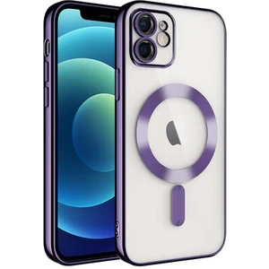 iPhone 12 Kılıf Kenarları Renkli ve Magsafe Halkalı Şık Auraq Premium Silikon Şeffaf