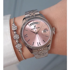 Daniel Klein Yeni Model Jübile Bilezik Takvimli Açık Pembe Kadranlı Kadın Kol Saati, Taşlı Bileklik Hediyeli