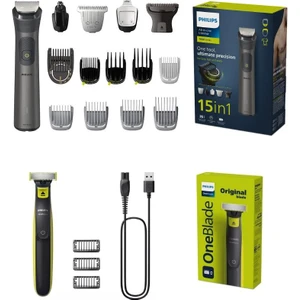 Sıfır Traş, Yüz Saç Vücut Traş ve Erkek Bakım Seti 15 Parça Hepsi Bir Arada Islak ve Kuru Kullanım - Benzersiz Oneblade Teknolojisi
