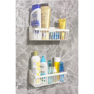 Yapışkanlı Banyo Rafı 2'li Banyo Düzenleyici Duş Rafı Kanca Askılı Organizer Şampuanlık Plastik