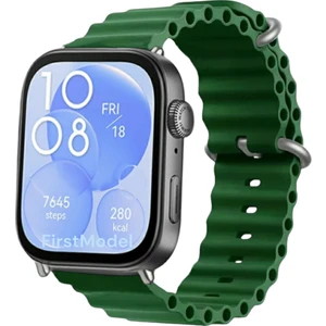 Huawei Watch Fit 3,4,4 Pro Uyumlu Ocean Silikon Kordon Pim Çevirici Aparatı ile Birlikte Koyu Yeşil