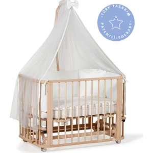Ege Baby Doğal Ahşap 4 in 1 Beşik + Junior (BL) 70 x 110 - anneyanı, karyola, oyun parkı, montessori + junior yatak