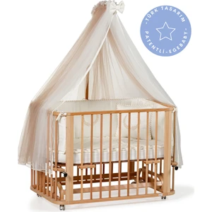 Ege Baby Vernikli Ahşap 4 in 1 Beşik + Junior (BL) 70 x 110 - anneyanı, karyola, oyun parkı, montessori + junior yatak