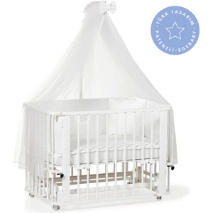 Ege Baby Beyaz Ahşap 4 in 1 Beşik + Junior (BL) 70 x 110 - anneyanı, karyola, oyun parkı, montessori + junior yatak