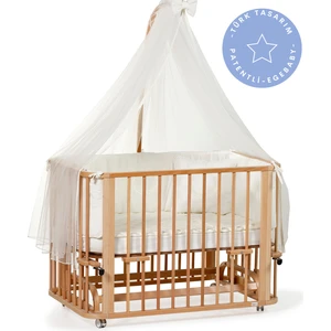 Ege Baby Vernikli Ahşap 4 in 1 Beşik + Junior (KL) 70 x 110 - anneyanı, karyola, oyun parkı, montessori + junior yatak