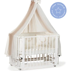 Ege Baby Beyaz Ahşap 4in1 Beşik + Junior (BL) 70 x 110 - anneyanı, karyola, oyun parkı, montessori + junior yatak