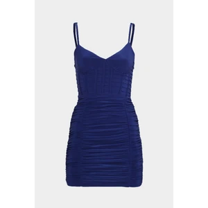 Açelya Okcu Askılı Drape Detaylı Nervürlü Kadın Mini Elbise