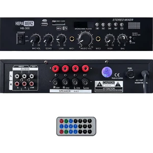 Hepa Merz HB-300 Stereo Mixer Amfi 4-8 Ohm 2 Çıkışlı 2X150W Anfi Bluetooth USB