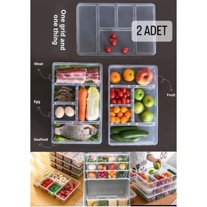 2 Adet Luna Kapaklı 5 Bölmeli Buzdolabı Düzenleyici Sebzelik - Et Balık Sebze Organizer