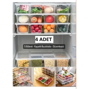 4 Adet Luna Kapaklı 5 Bölmeli Buzdolabı Düzenleyici Sebzelik - Et Balık Sebze Organizer
