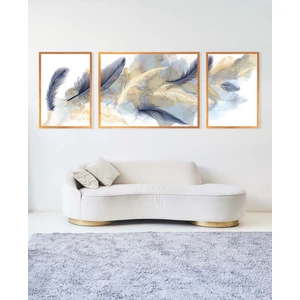 Dekoratif Kuş Tüyü, Çerçeveli Ahşap Tablo Seti, 3 Parça , Ev Dekoru, Duvar Tablosu