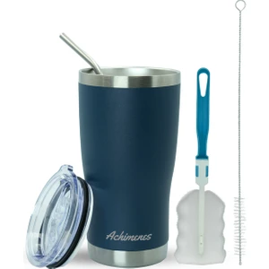 Klasik Paslanmaz Çelik Termos Bardak 590 ml Pipetli